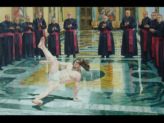 Cosmo Sarson - Breakdancing Jesus (Oil on canvas 182cm X 121cm) 2010