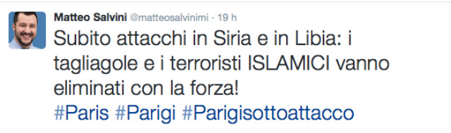 salvini tweet attacco francia terrorismo